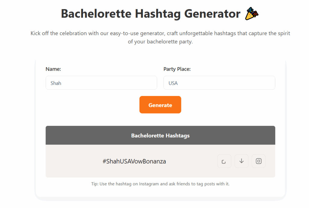 Bachelorette Hashtag Generator, bachelorette party hashtags, bride tribe hashtag ideas, funny bachelorette slogans