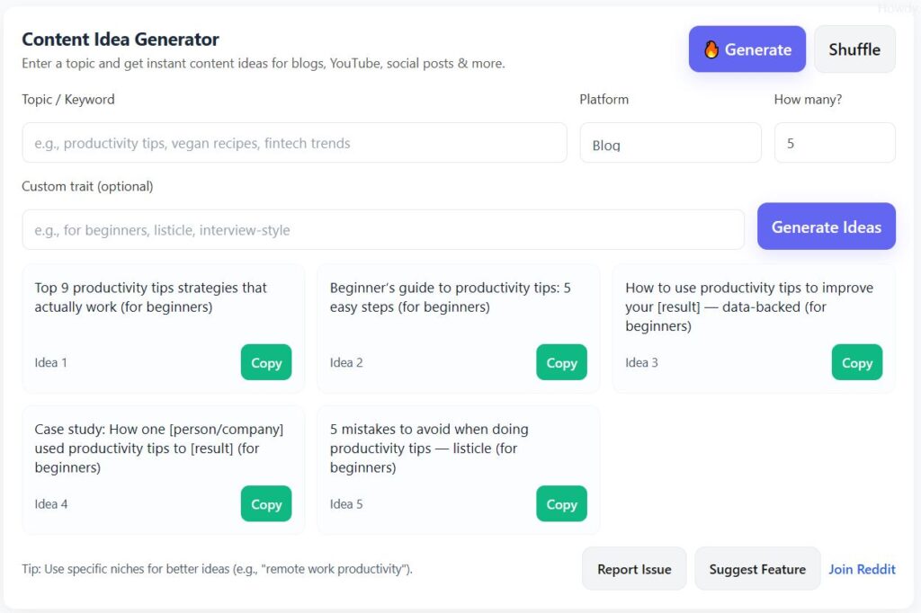 Content Idea Generator