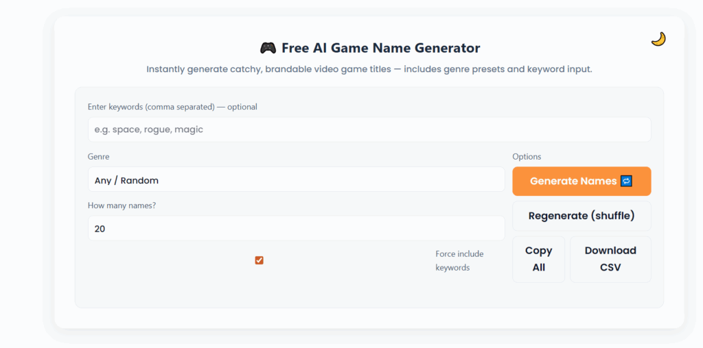 Free AI Game Name Generator