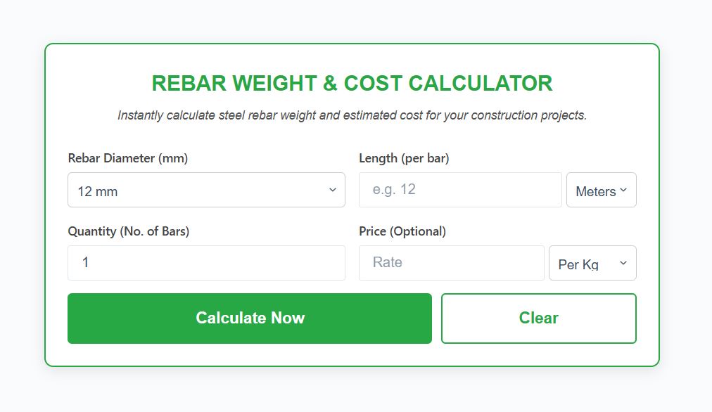 Rebar Weight and Cost Calculator