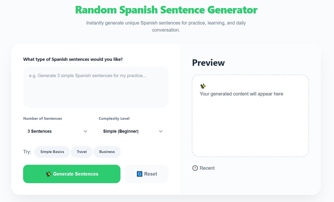 Spanish Sentence Generator Interface
